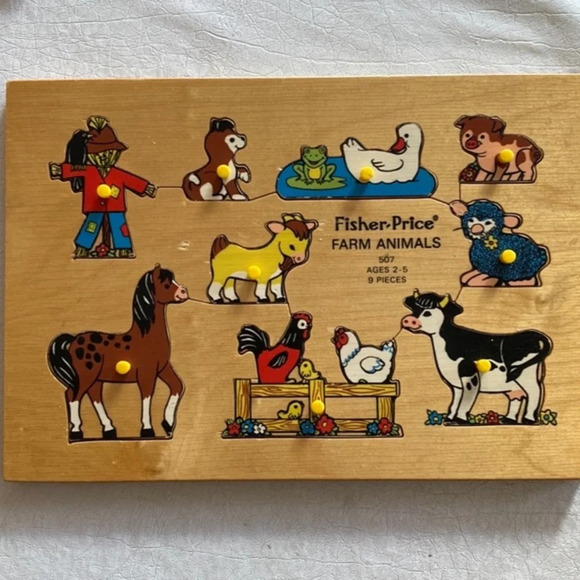 Vintage 1972 Fisher-Price Farm Animals‎ Wood Puzzle